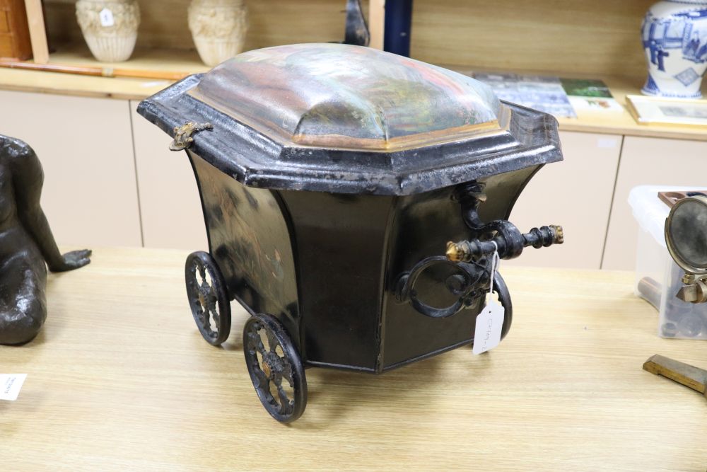 A Victorian painted toleware coal or log bin, width 62cm